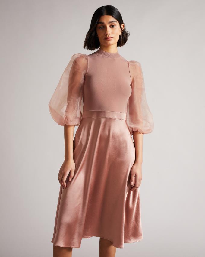 Peignoir Ted Baker Knit Satin And Organza Midi Rose Femme | QHC-35119027